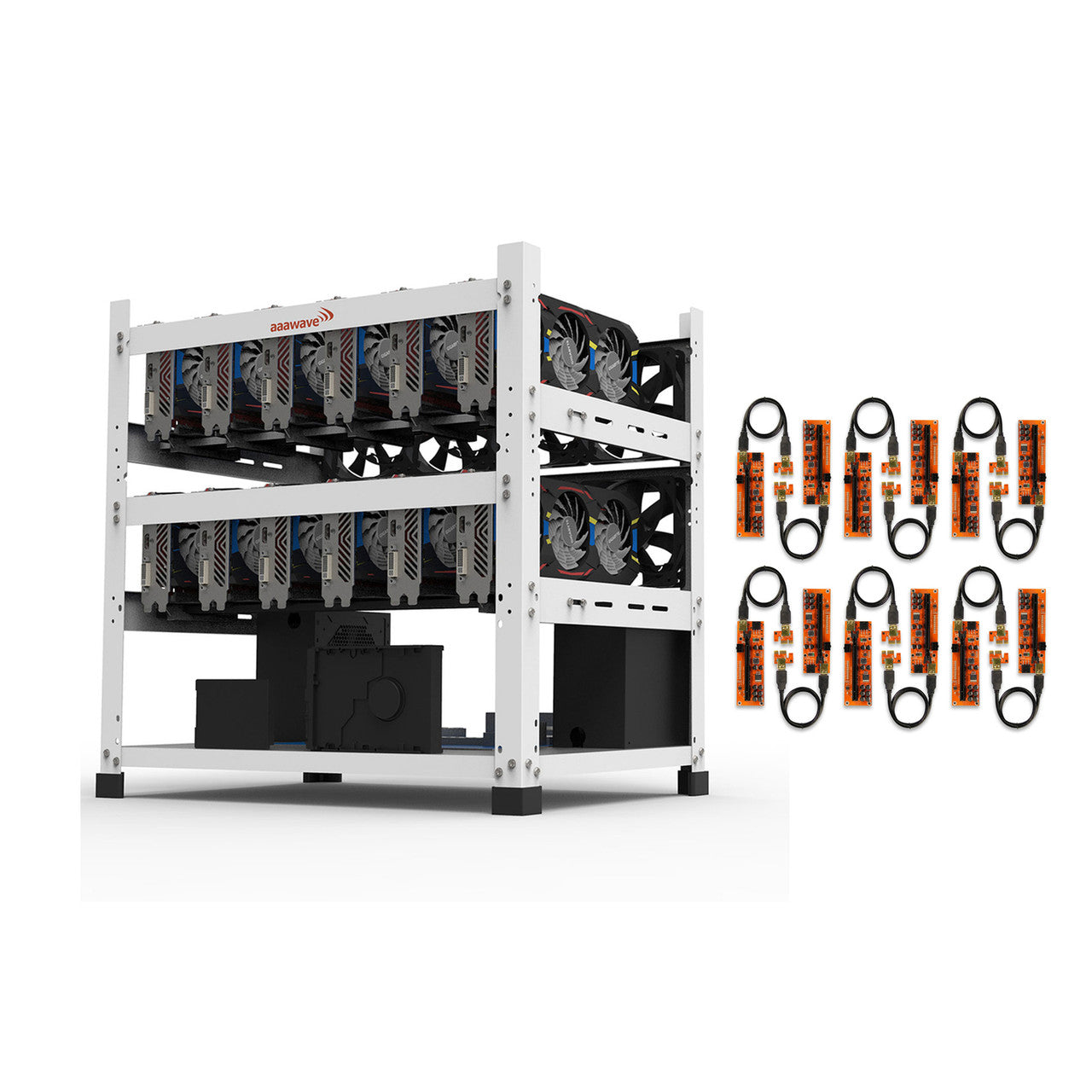 AAAwave 12GPU Mining Rig Frame with PCIe Riser V011 Pro