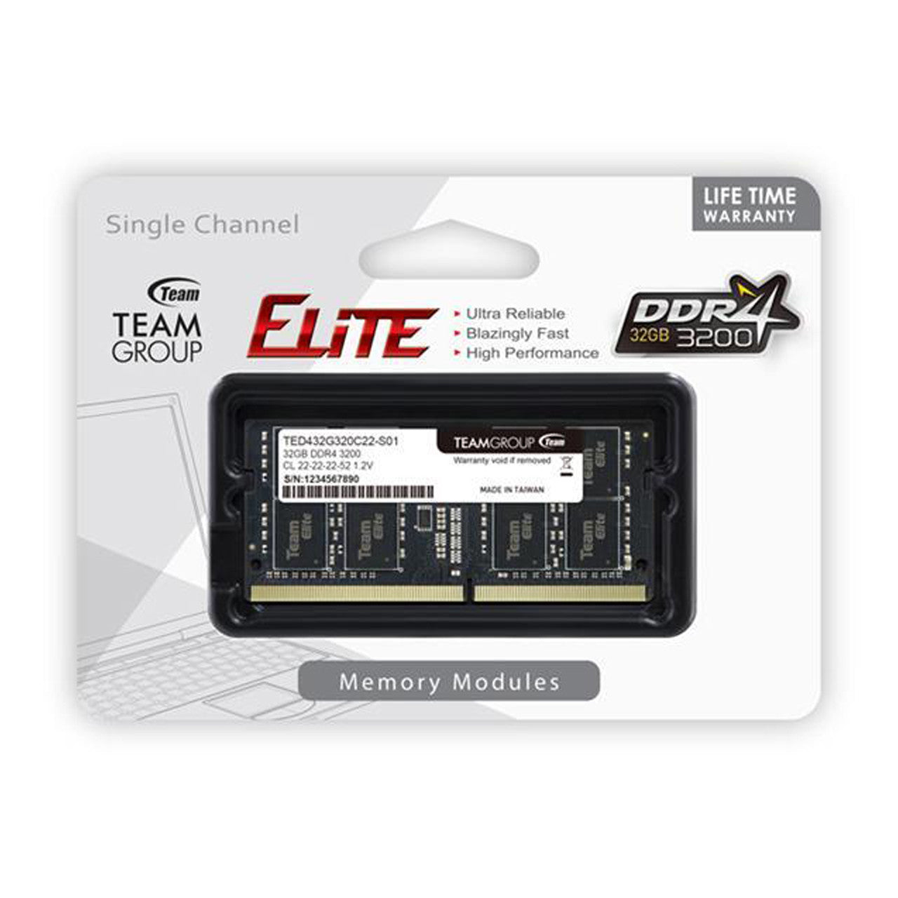 TEAMGROUP Elite DDR4 32GB Single 3200MHz PC4-25600 CL22 Non TEAMGROUP Elite DDR4 32GB Single 3200MHz PC4-25600 CL22 Non