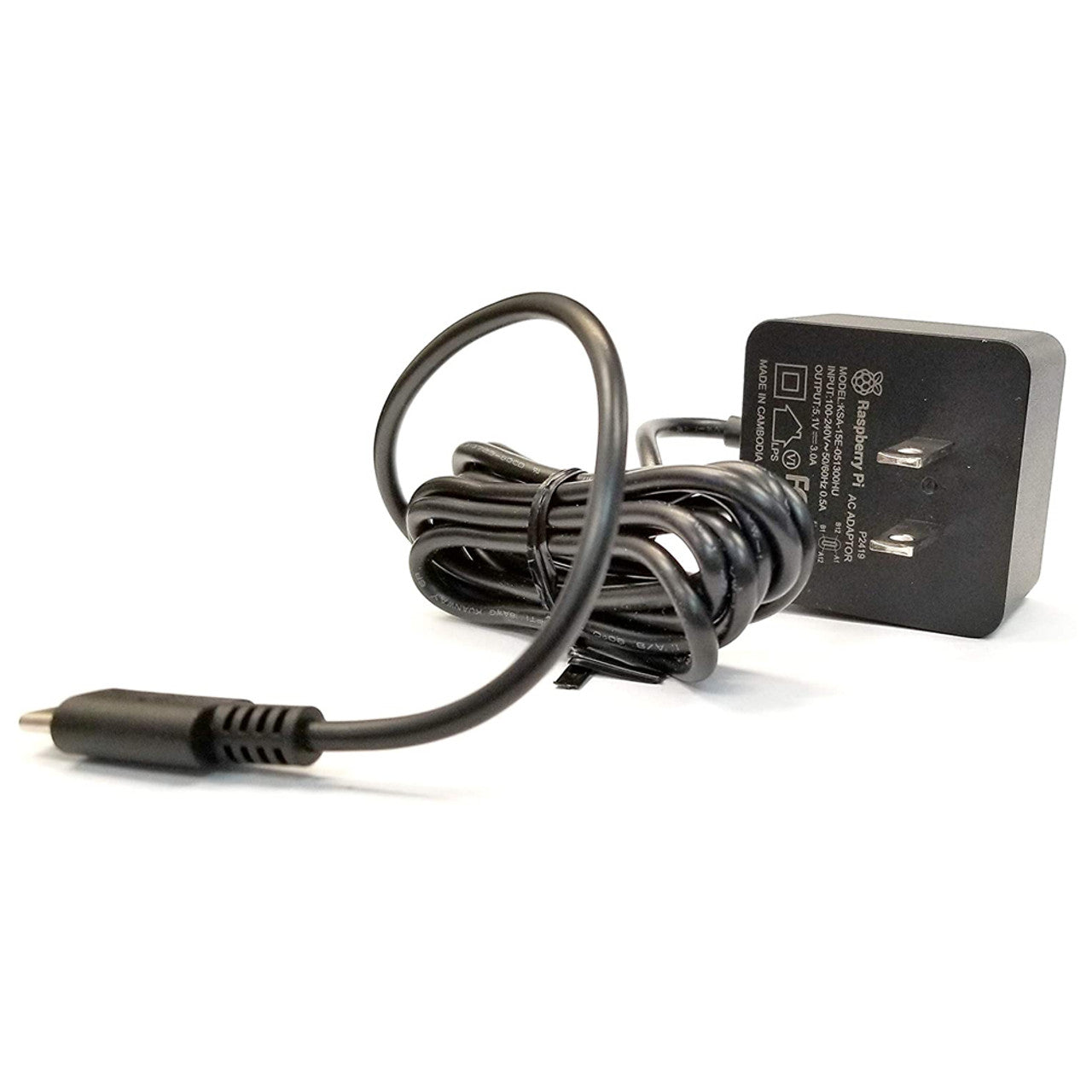 Raspberry Pi 4 Model B Official PSU, USB-C, 5.1V, 3A, US Plug, Black