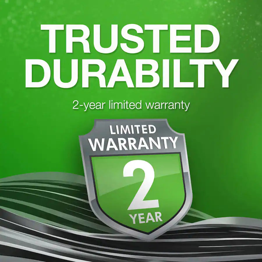 Warranty badge with 'Trusted Durability' text on a green background