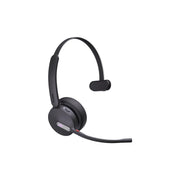 Black headset on a white background