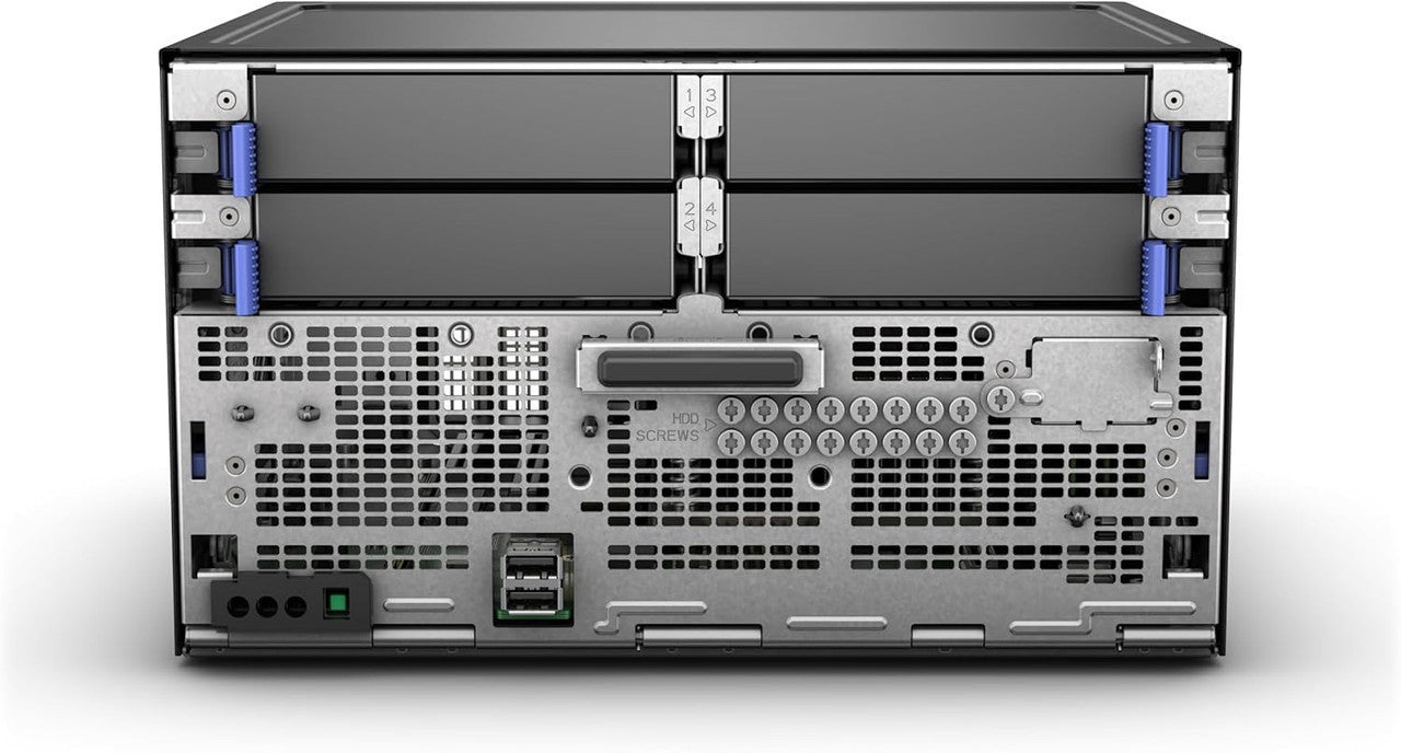 Features 4 LFF-NHP drive bays, enabling flexible storage expansion for growing data needs.