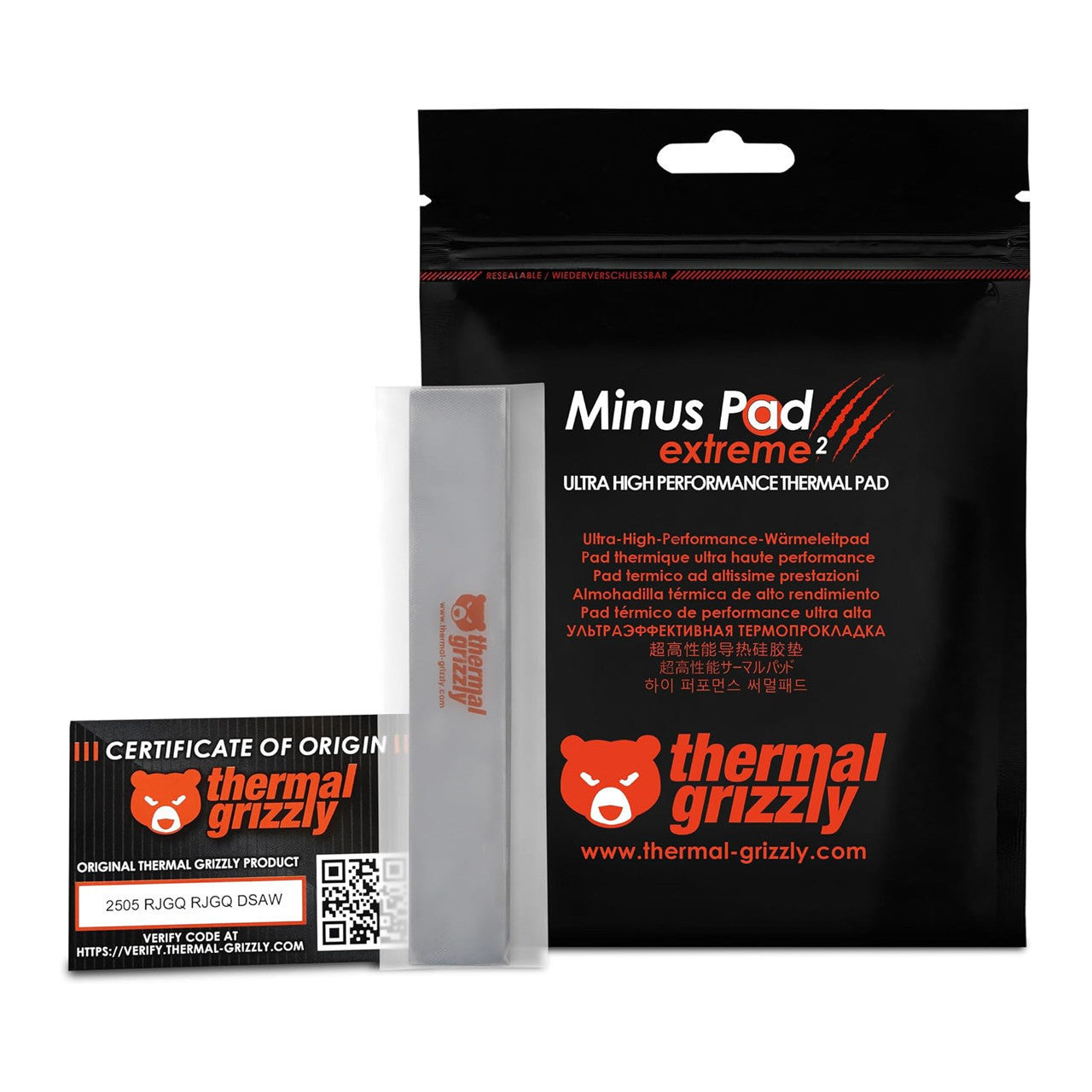 Thermal Grizzly Minus Pad V2 High Performance Thermal Pad 120x20x2.0 mm (2 Pcs) for GPU, SSD, RAM TG-MP-E2-120-20-20-2