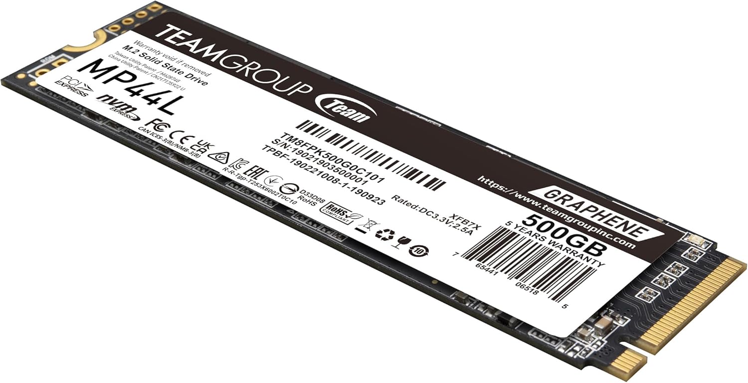 TEAMGROUP MP44L 500GB NVMe Gen 4x4 M.2 SSD Up to 5000MB/s - TM8FPK500G0C101