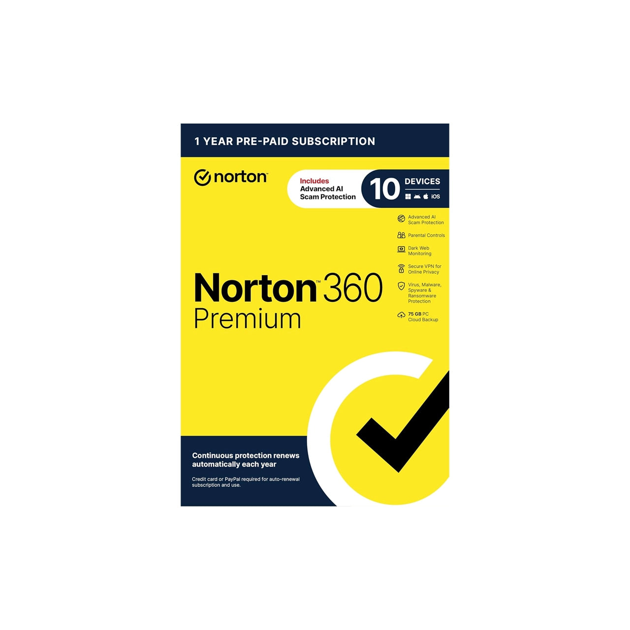 Norton 360 Premium 10 Devices Antivirus with VPN & Cloud Backup – Key Card