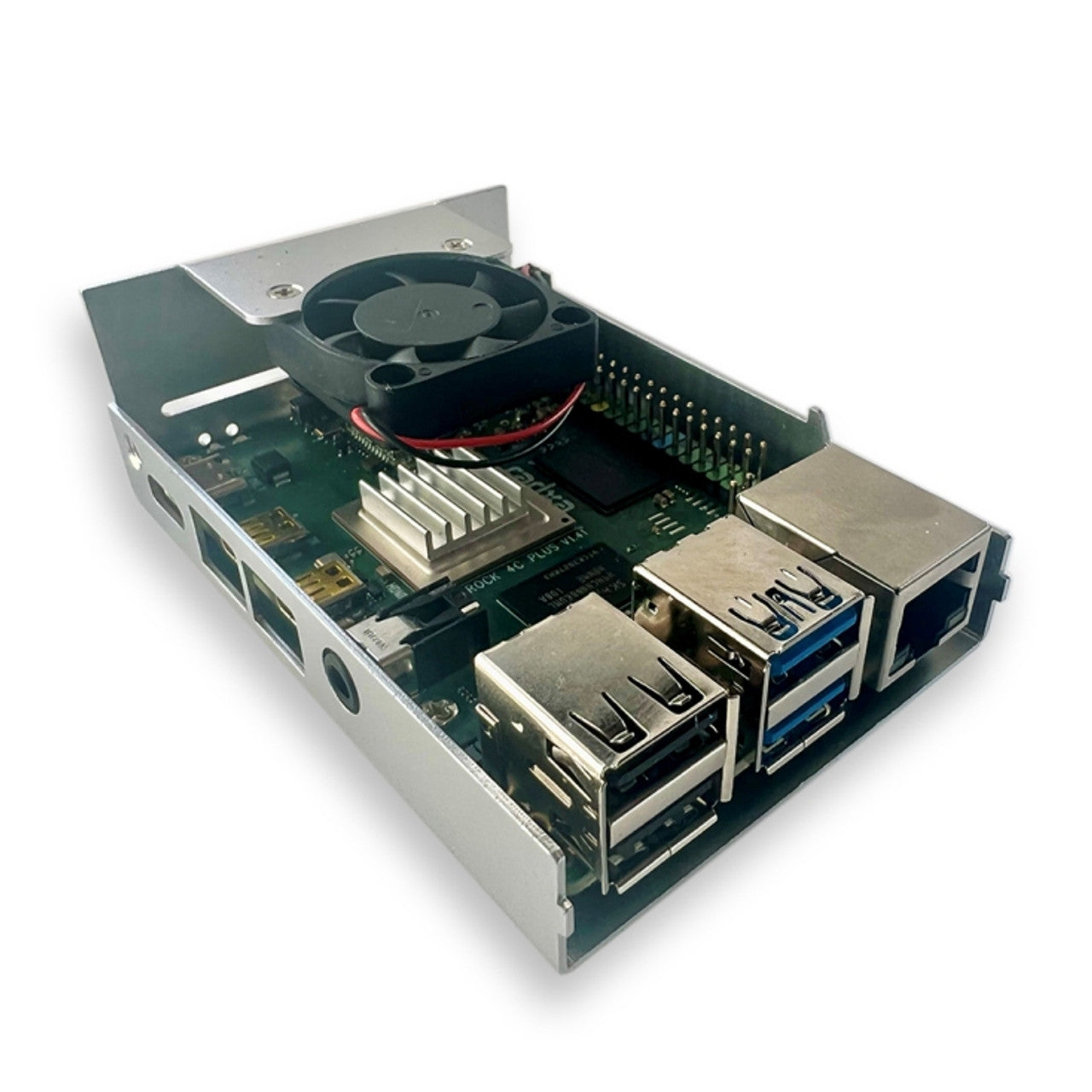 OKdo ROCK 4 Model C+ 4GB Single Board Computer Starter Kit with PSU, Case, Preloaded Linux OS, Heat Sink, Fan 230-6199