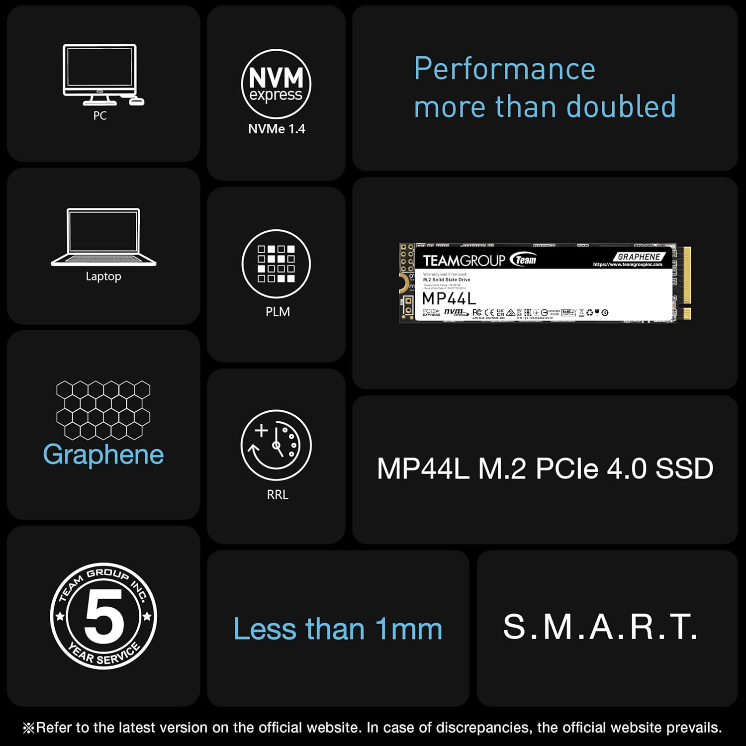 TEAMGROUP MP44L 500GB NVMe Gen 4x4 M.2 SSD Up to 5000MB/s - TM8FPK500G0C101