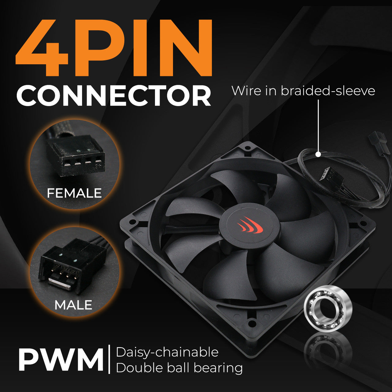 AAAwave 120 mm Double ball bearing PWM Daisy Chain 2500 RPM Powerful Cooling Fan AF12025-4P-B