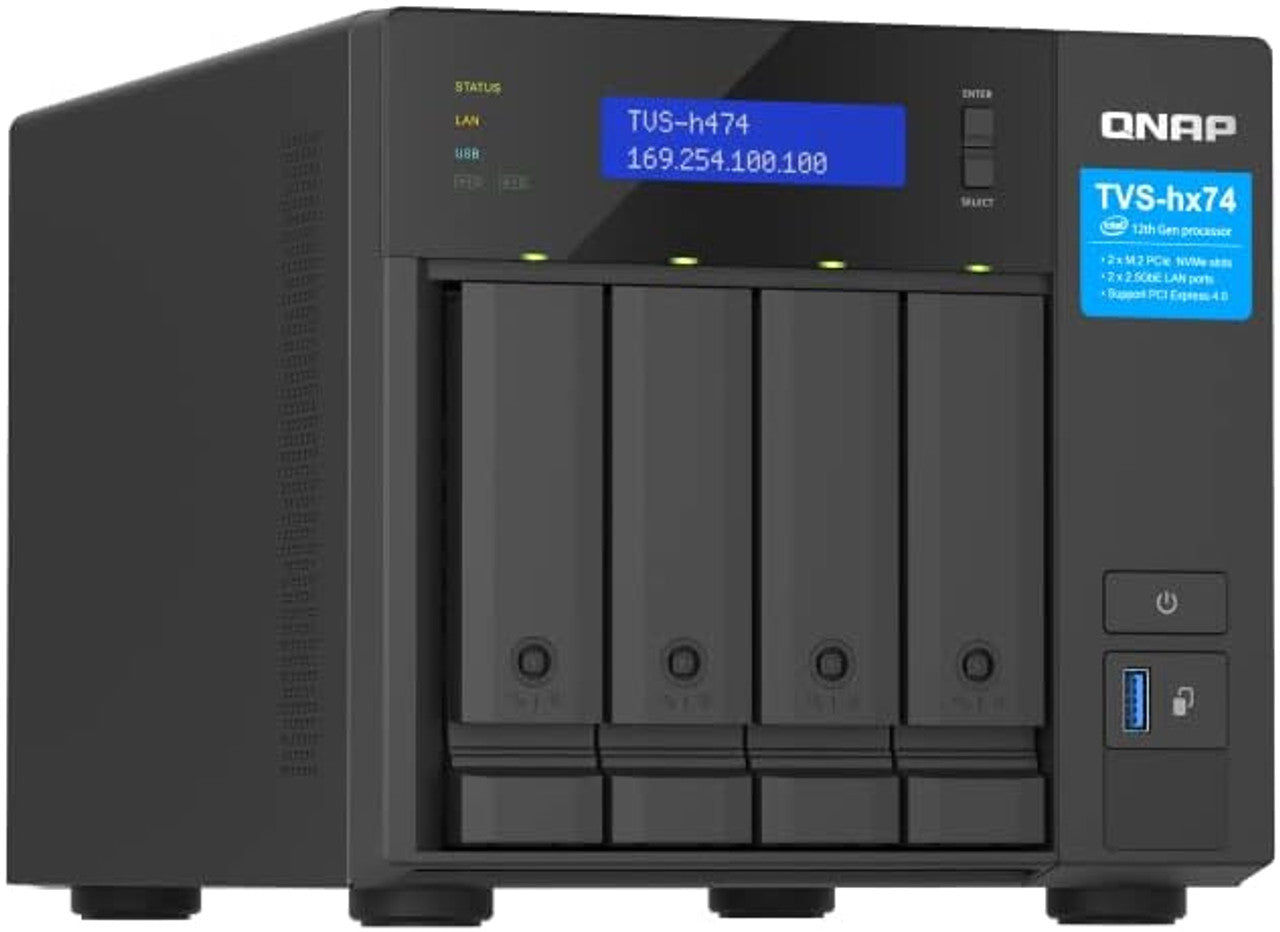 QNAP Ultra-High Speed 4 Bay NAS. Intel Pentium Gold G7400 Processor, 8GB DDR4 RAM, HDMI 1.4b, 250W PSU TVS-H474-PT-8G-US