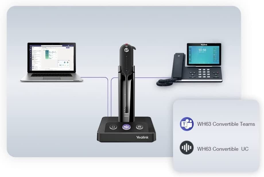 Yealink WH63 Teams Earset Noise Cancelling for Computer PC Laptop Teams Certified Headset - Black (1308004)