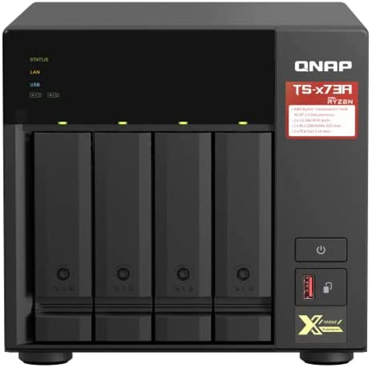 QNAP TS-473A 4-bay NAS/iSCSI IP-SAN, AMD Ryzen V1000 series V1500B 4C/8T 2.2 GHz, 8GB RAM, two 2.5GbE, 10G-ready TS-473A-8G-US