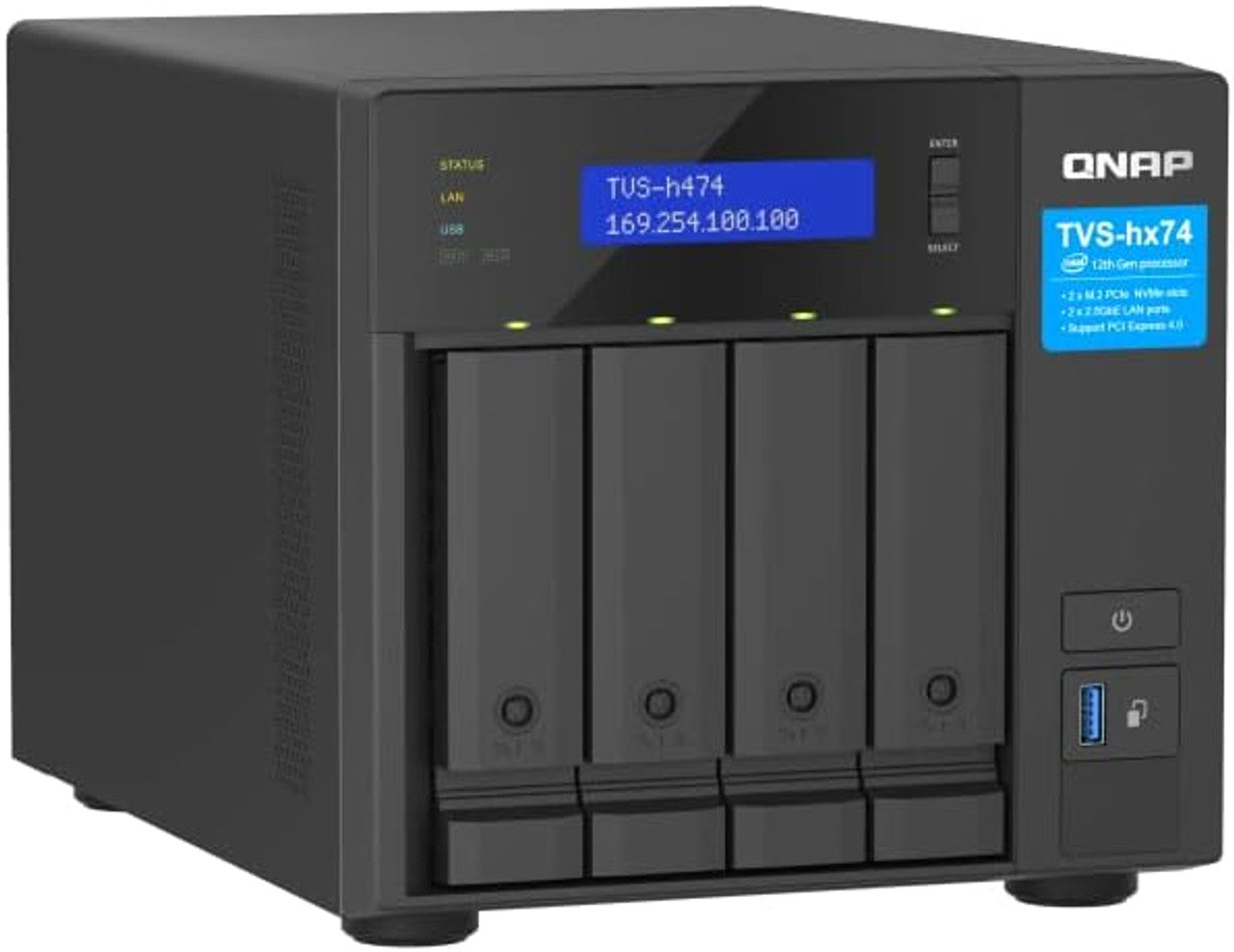 QNAP Ultra-High Speed 4 Bay NAS. Intel Pentium Gold G7400 Processor, 8GB DDR4 RAM, HDMI 1.4b, 250W PSU TVS-H474-PT-8G-US
