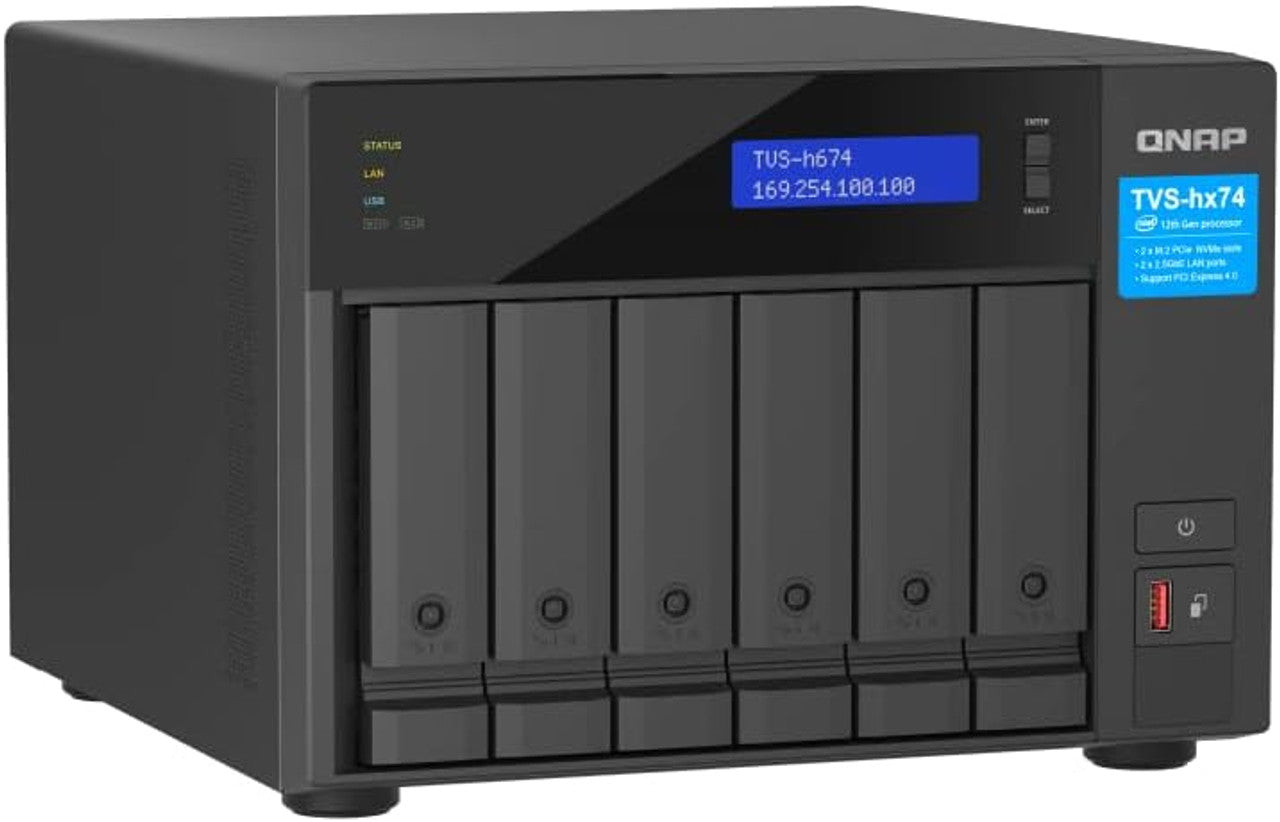 QNAP Ultra-High Speed 6 Bay NAS. Intel Core i3-12100 4C/8T, 16GB DDR4 RAM, HDMI 1.4b, 250W PSU TVS-H674-i3-16G-US