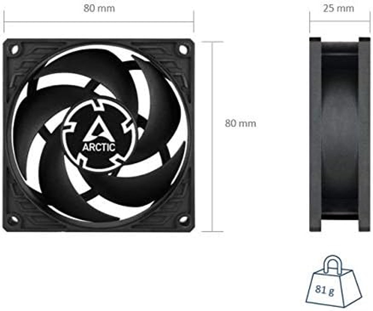 Arctic P8 | 80 mm | 3000 rpm | 3-Pin Case Fan | 5 Pieces (Black) ACFAN00153A