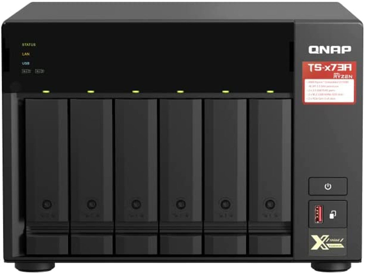 QNAP TS-673A 6-bay NAS/iSCSI IP-SAN, AMD Ryzen V1000 series V1500B 4C/8T 2.2 GHz, 8GB RAM, two 2.5GbE, 10G-ready