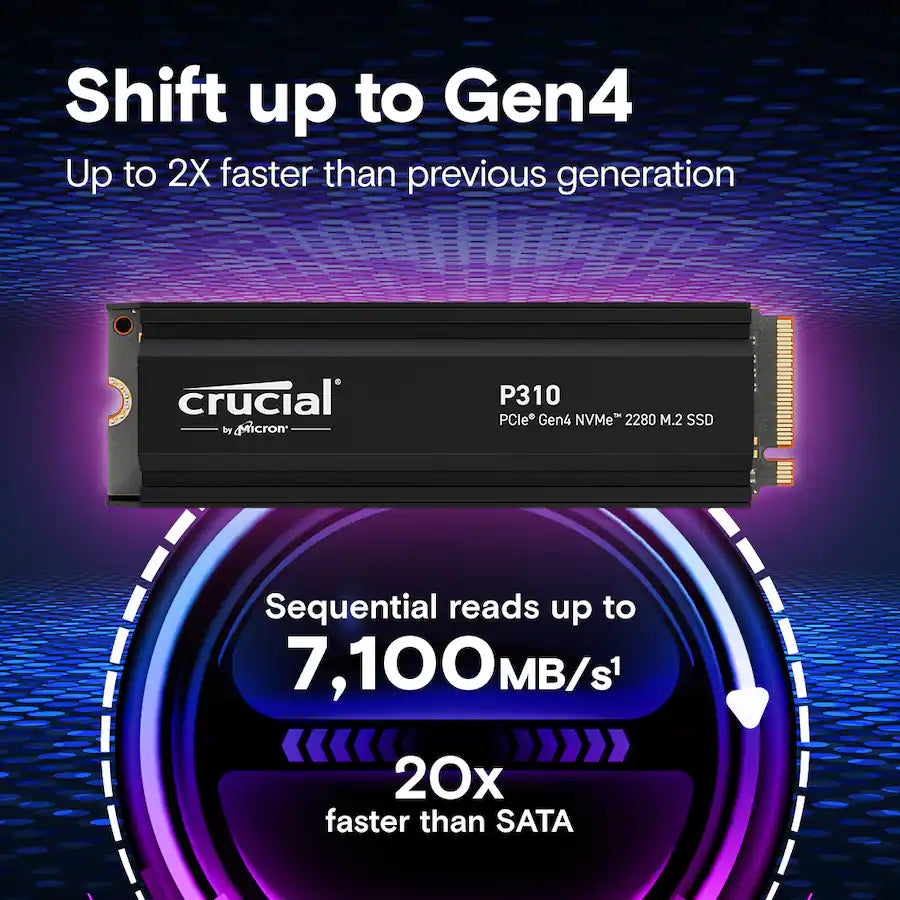 Crucial P310 1TB PCIe Gen4 NVMe M.2 SSD with Heatsink | 7,100MB/s | CT1000P310SSD5