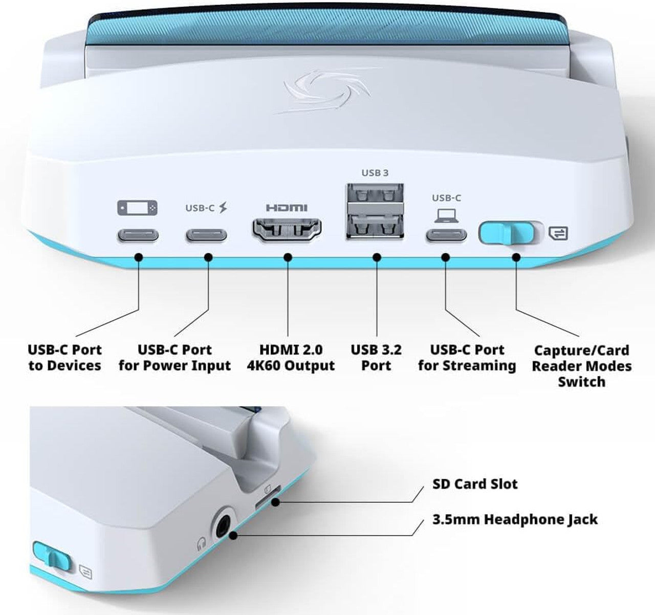 AverMedia X'TRA Go Capture Dock handheld records up to 4K 30 FPS or 1080p 120 FPS, HDMI (White) GC515 White