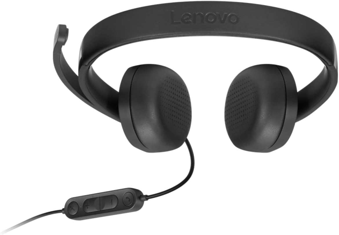 Lenovo USB-A Wired Stereo Headset | AI Noise Cancelling | Boom Mic | Teams/Zoom | 4XD1P83425