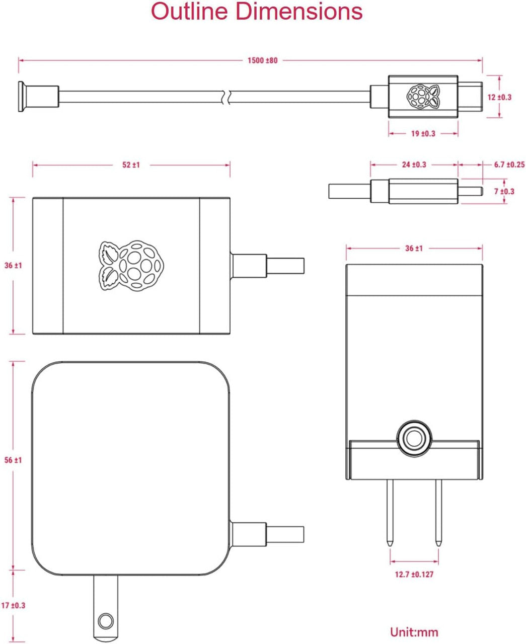 Raspberry Pi Accessories Power Adapter Pi5 Official, Original 45W USB-C Power Supply - White (US) SC1731