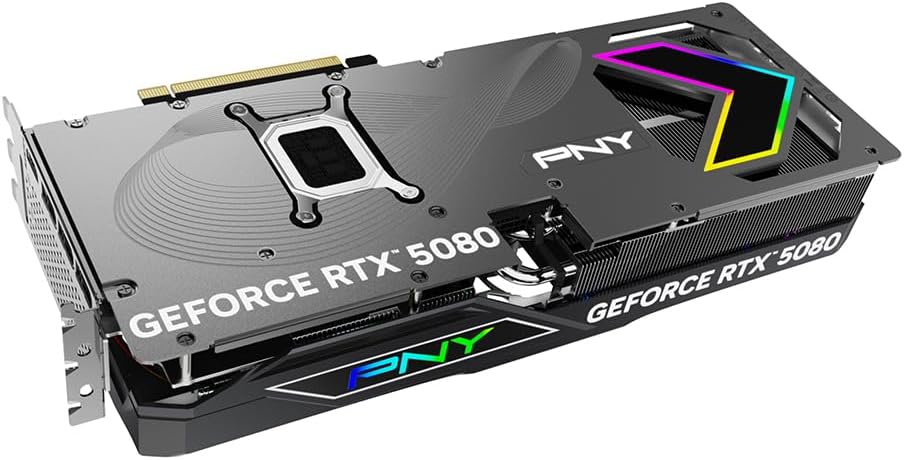 PNY GeForce RTX 5080 graphics card on a white background