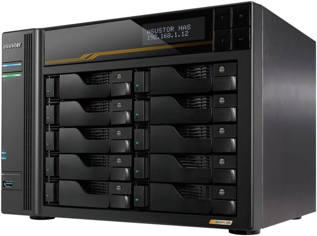 Asustor LOCKERSTOR 10 Gen 3, Medium Business 10-Bays NAS, AMD Quad-Core 2.3GHz CPU, 2.5GbE & 10GbE Ports, 16GB ECC DDR5 RAM, Network Attached Storage (Diskless) AS6810T