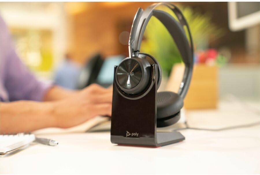 Poly Voyager Focus 2 UC Stereo Headset | USB-C/A Adapter + Charging Stand | 9T9J6AA#AC3