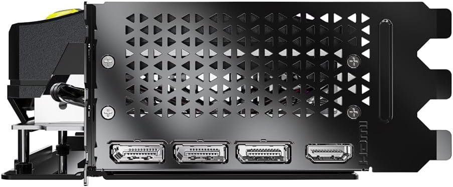 Computer graphics card with multiple ports on a black background