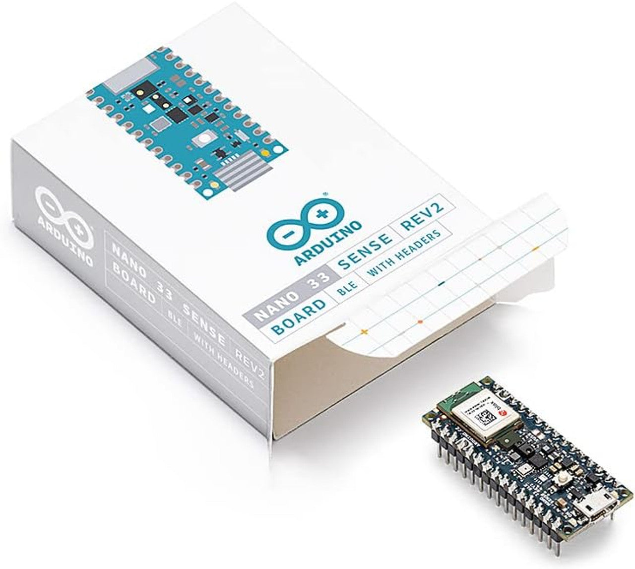 Arduino Nano 33 BLE Sense Rev2 w/ Headers, AI Microcontroller, Bluetooth, Wearables, Gesture &Voice Recognition ABX00070