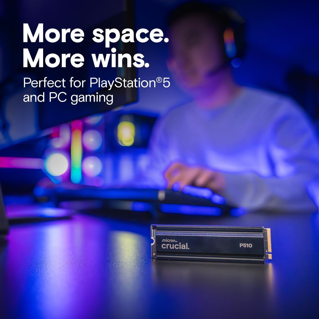 Crucial P510 1TB PCIe Gen5 NVMe M.2 SSD with Heatsink | 11,000MB/s | CT1000P510SSD5
