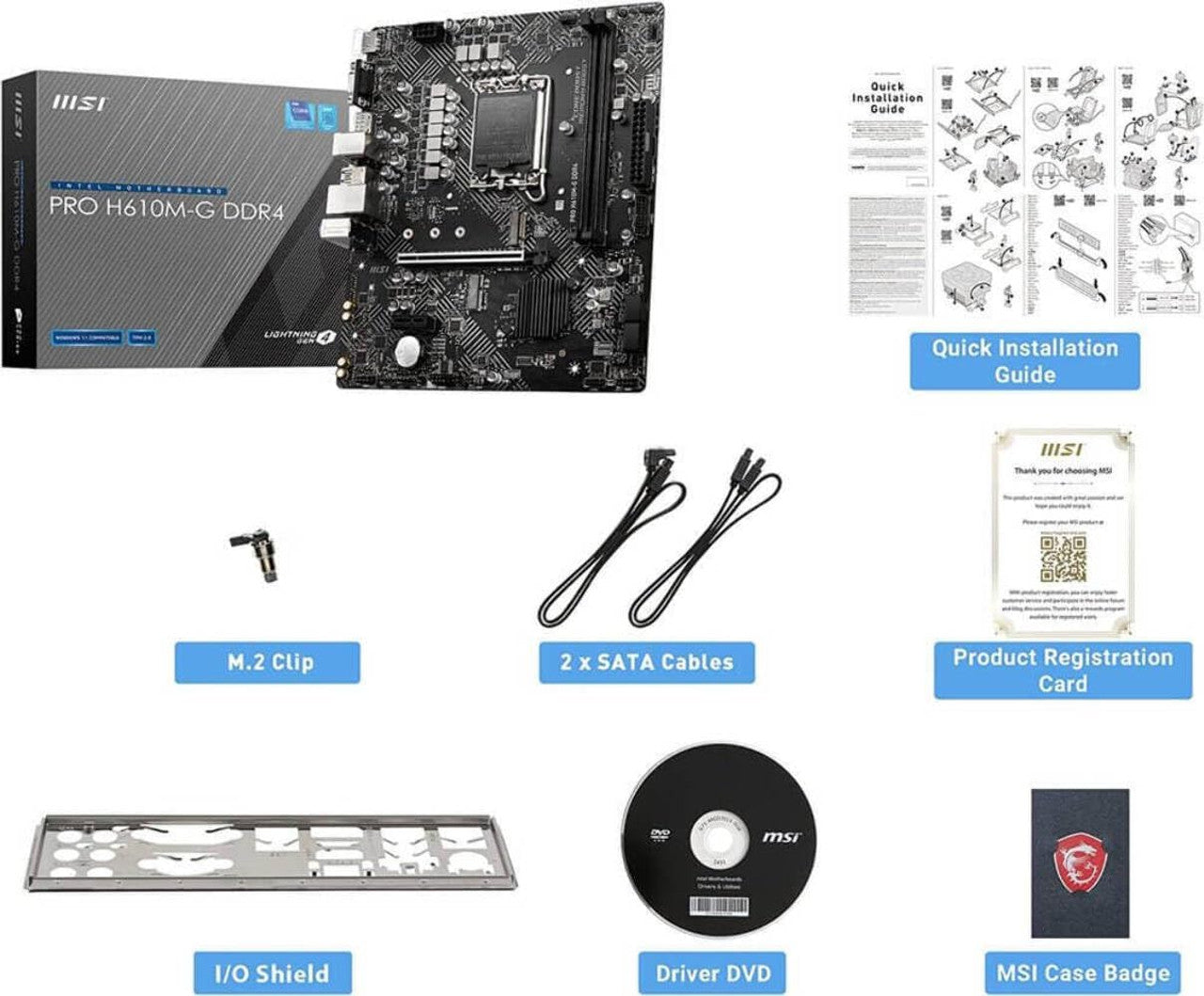 MSI Motherboard (12th/13th/14th Gen Intel Core, LGA 1700 Socket, DDR4, PCIe 4, SATA 6Gb/s, mATX) PRO H610M-G DDR4