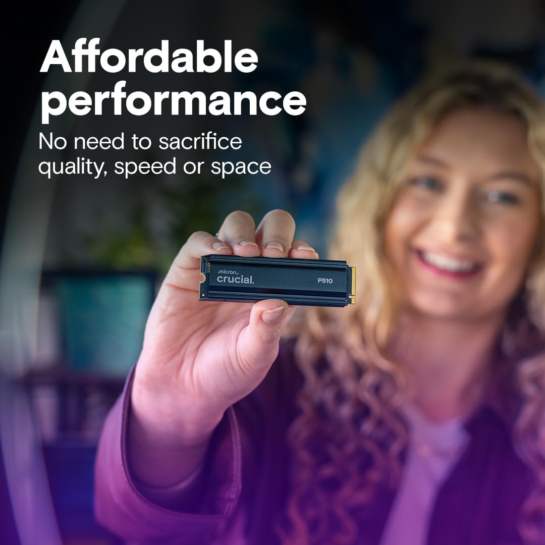 Crucial P510 1TB PCIe Gen5 NVMe M.2 SSD with Heatsink | 11,000MB/s | CT1000P510SSD5