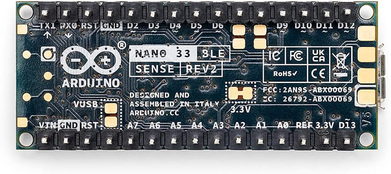Arduino Nano 33 BLE Sense Rev2 w/ Headers, AI Microcontroller, Bluetooth, Wearables, Gesture &Voice Recognition ABX00070