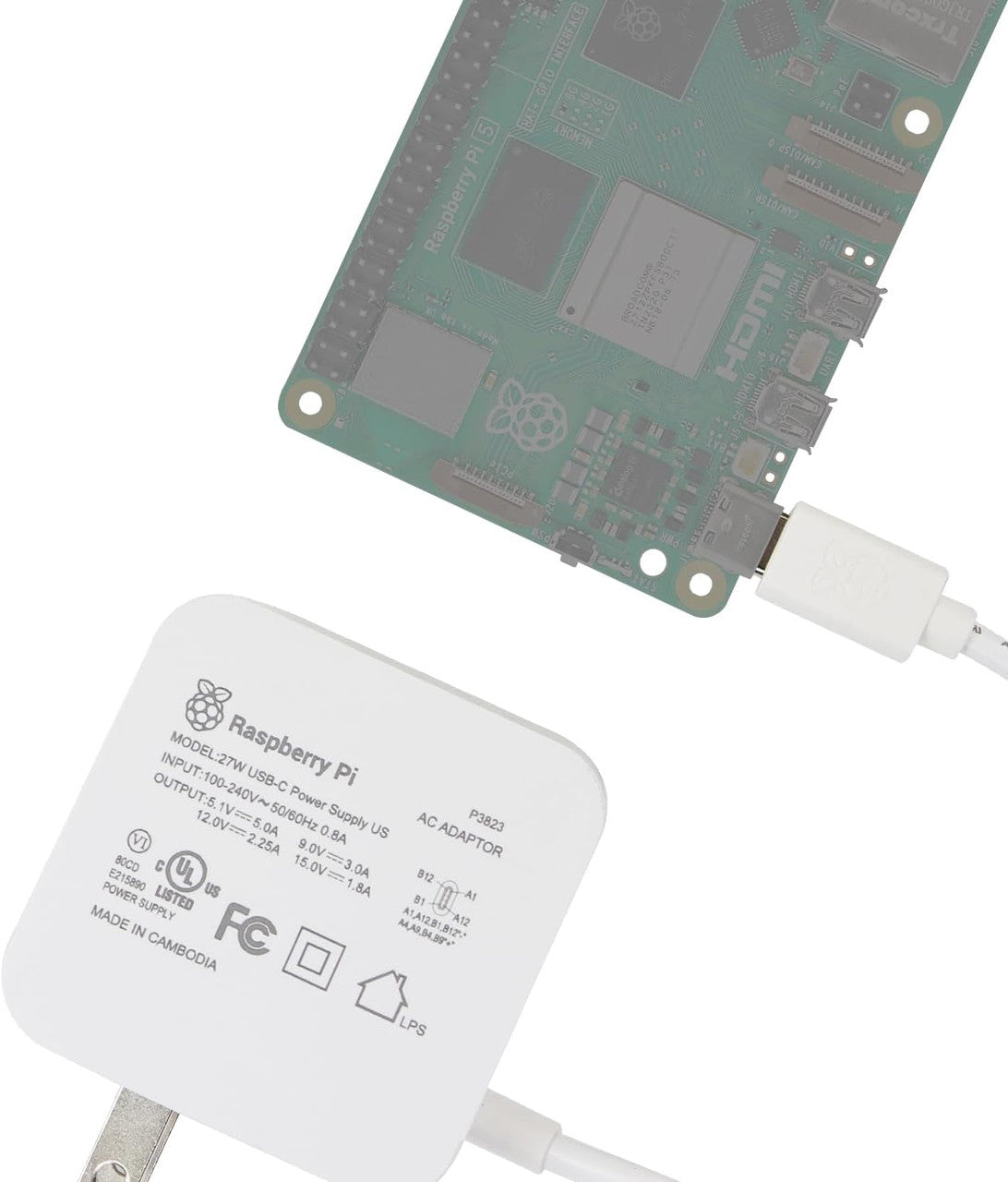 Raspberry Pi5 8GB + 純正電源アダプター Raspberry Pi Power Adapter Pi5 Official Original 27 W Black – AAAWave