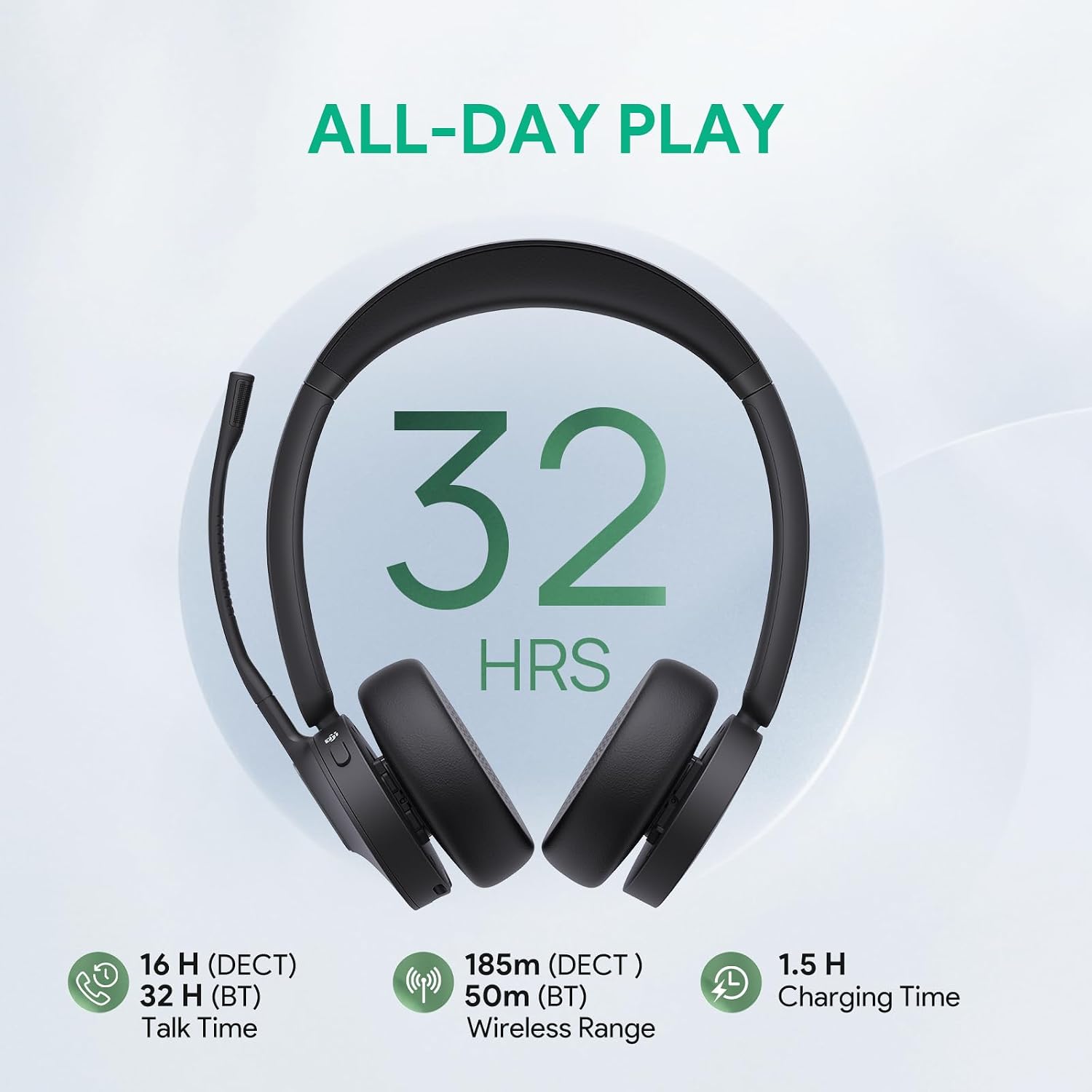 Yealink WH64 Dual UC Wireless Headset | DECT & Bluetooth | 32H Talk Time | Phone & Office Headset | 1208673