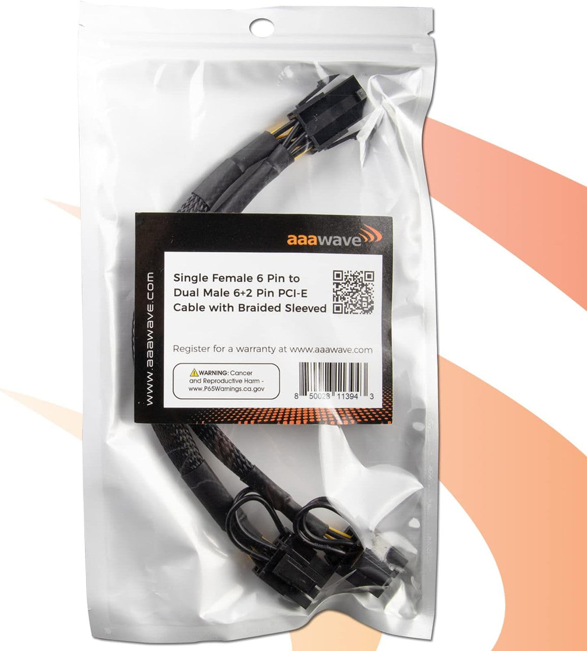 AAAwave Single Female 6 Pin PCI-E to Dual Male 6+2 Pin PCI-E Cable with Braided Sleeved