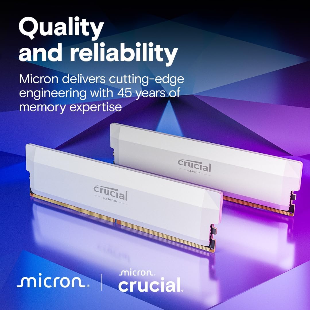 Crucial Pro Overclocking 64GB (2x32GB) DDR5 Desktop RAM | 6000MT/s CL40 | Intel XMP 3.0 & AMD EXPO | White | CP2K32G60C40U5W