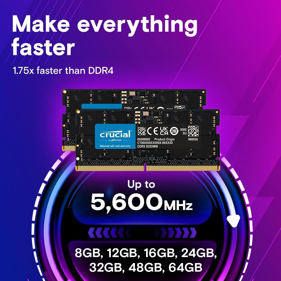 Crucial DDR5-5600 SODIMM 64GB (32GB x2枚) Crucial 64GB Kit (32GBx2) DDR5 5600 SODIMM Laptop Memory