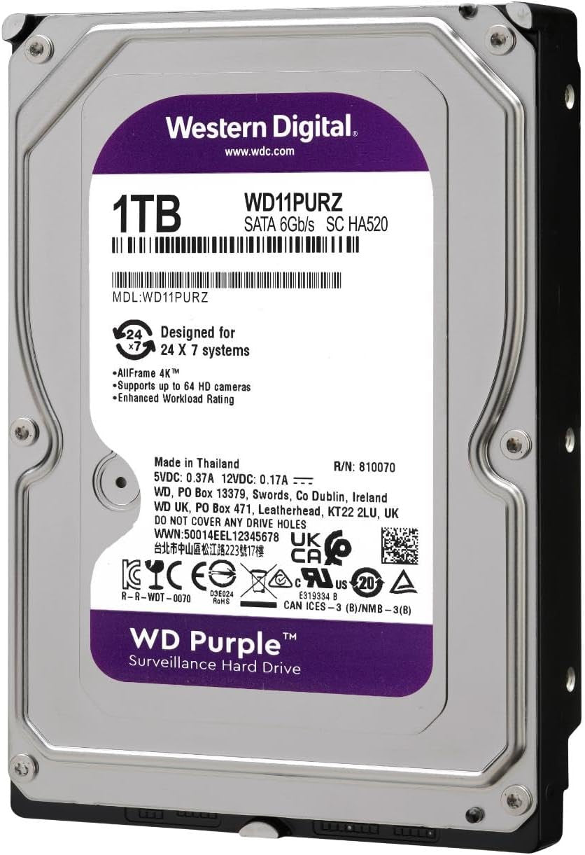 WD Purple 1TB Internal Hard Drive Reliable Surveillance HDD