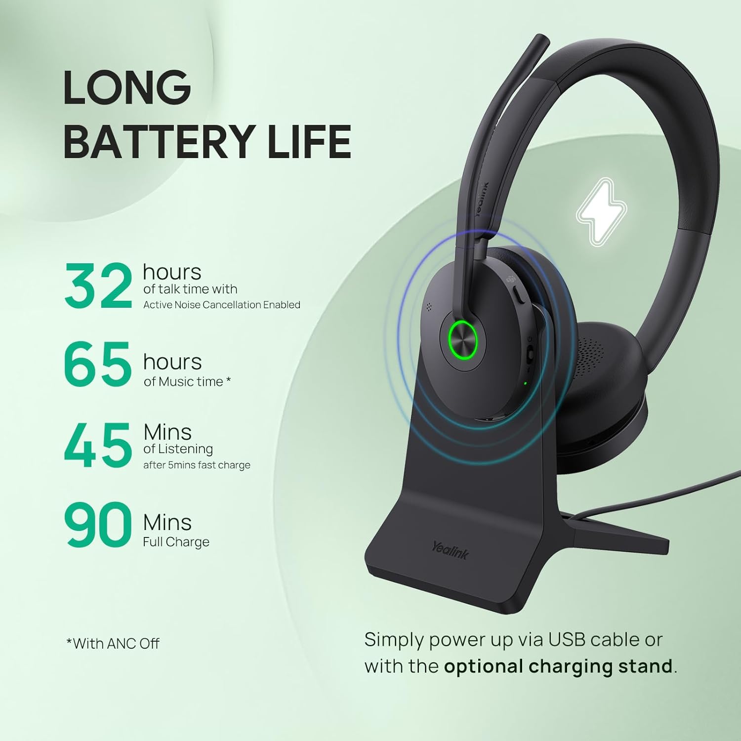Yealink BHC74 Charging Stand | For BH74 & WH68 Hybrid Headsets | USB Charging Base | 1308146