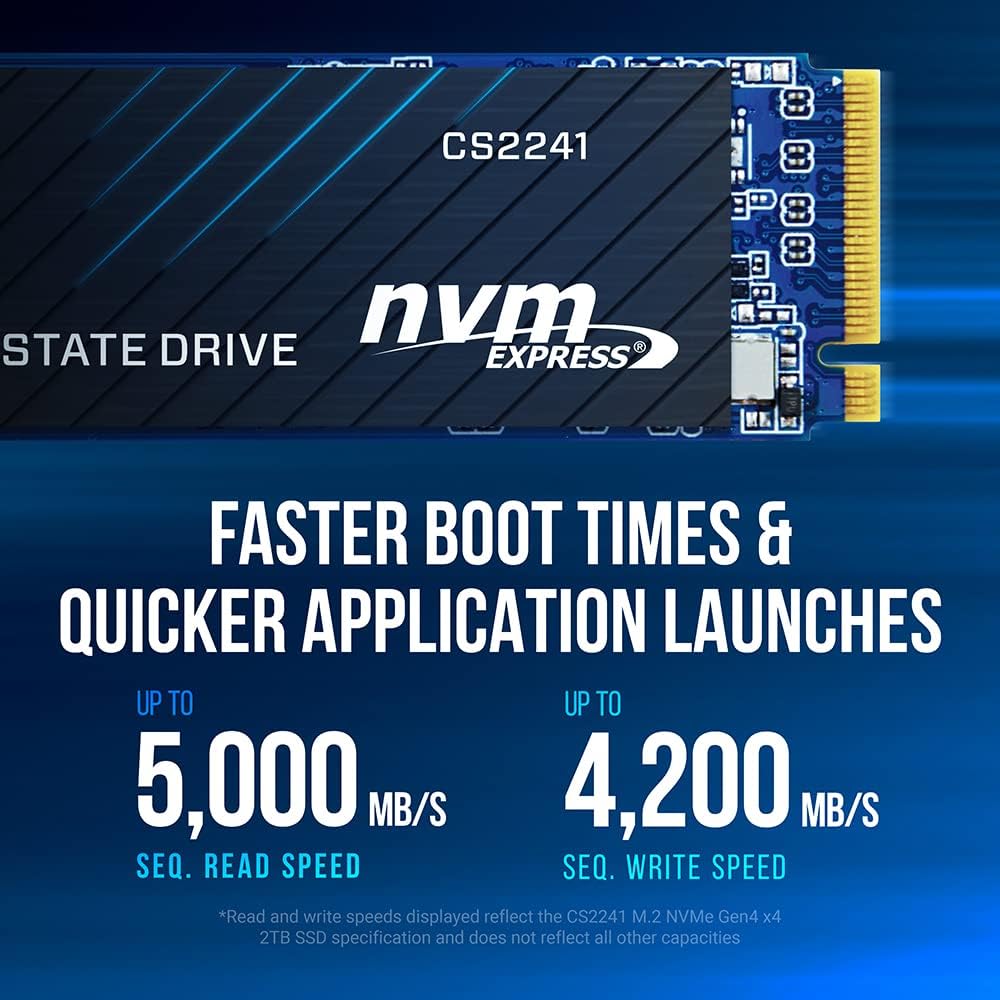 PNY CS2241 500GB M.2 NVMe Gen4 x4 ,up to 4,700MB/S Internal Solid State Drive - M280CS2241-500-RB