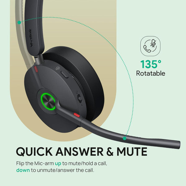 Yealink BH74 Teams Bluetooth Headset with Mic for Work, 32h Talking, Microsoft Teams Certified, USB-C/A 1208678