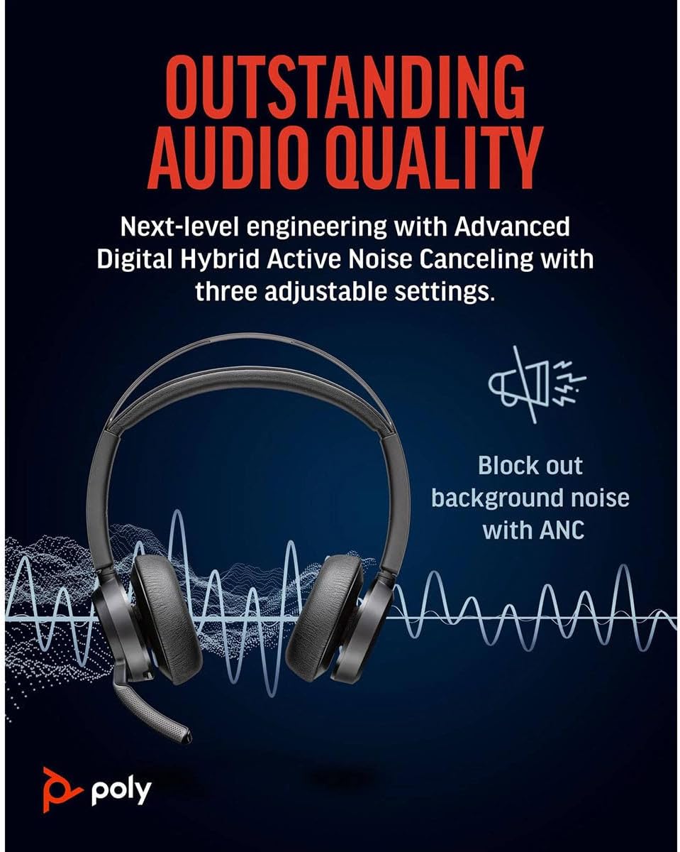 Poly Voyager Focus 2 UC Stereo Headset | USB-C/A Adapter + Charging Stand | 9T9J6AA#AC3