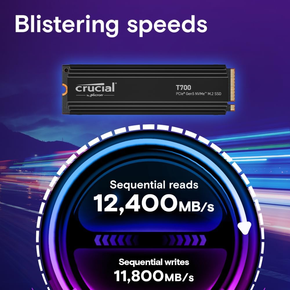 Crucial T700 2TB Gen5 NVMe M.2 SSD with Heatsink | Up to 12,400 MB/s | DirectStorage Enabled | CT2000T700SSD5