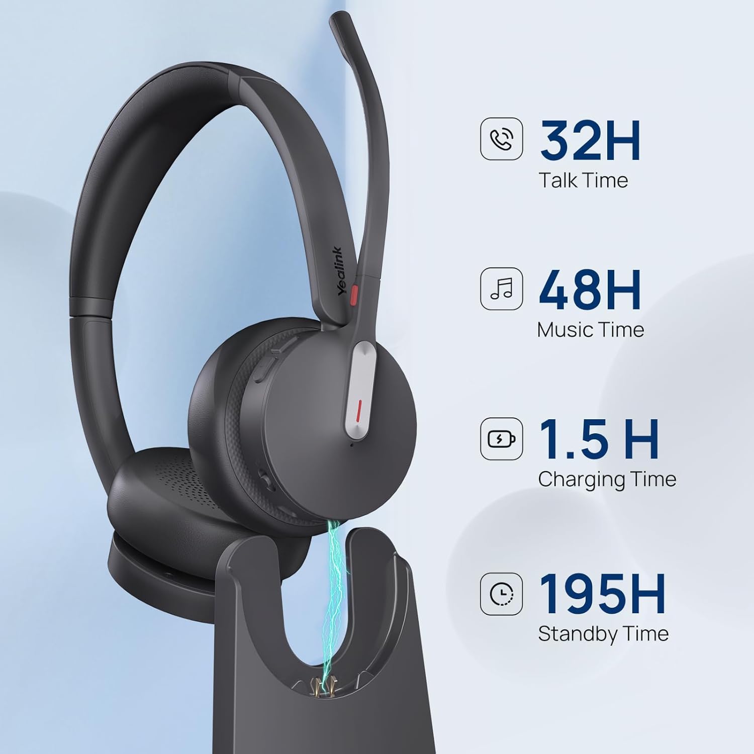 Yealink WH64 Hybrid Dual Teams Headset | Hybrid DECT & Bluetooth | Noise Reduction | USB | 1208685