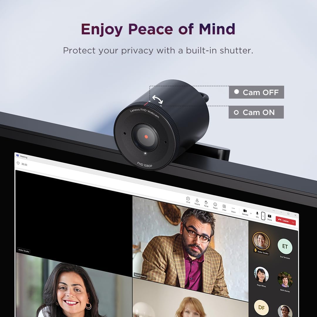Lenovo FHD Webcam | 1080p Full HD | AI Dual Noise-Cancelling Microphones | Privacy Shutter | 4XC1Q44952