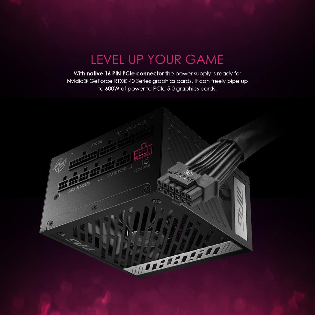 MSI PCIE 5 & ATX 3.0 Gaming Power Supply Full Modular 80 Plus Gold Certified 1000W Compact Size ATX PSU MPGA1000GPCIE5