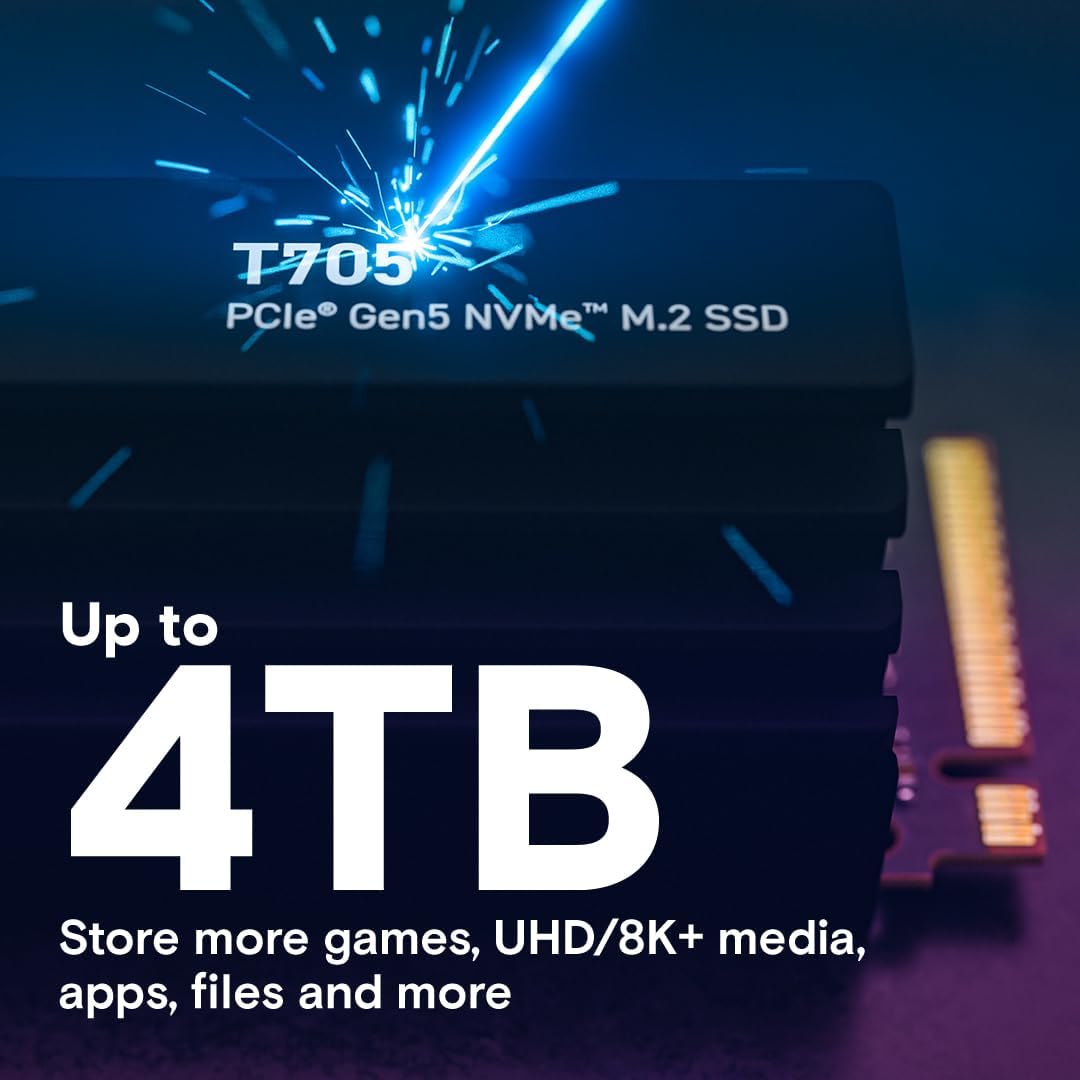 Crucial T705 1TB Gen5 NVMe M.2 SSD with Heatsink | Up to 13,600 MB/s | TLC NAND | PC Gaming & Creator SSD | CT1000T705SSD5