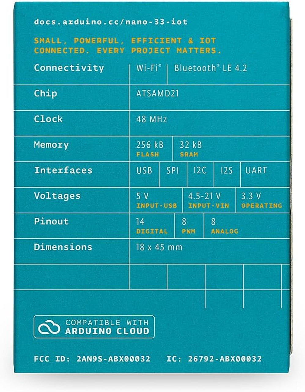 Arduino Nano 33 IoT without Headers WiFi & Bluetooth, 14 Digital I/O Pins, 6 Analog Inputs Development Board ABX00027