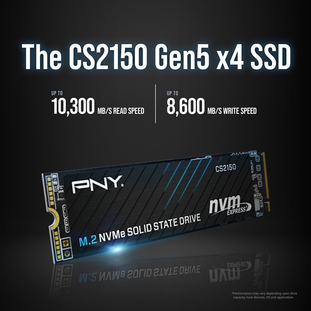 PNY CS2150 1TB Gen5 PCIe NVMe M.2 2280 3D NAND SSD, Up to 10,200/8,300 MBs Internal Solid-State Drive M280CS2150-1TB-TB