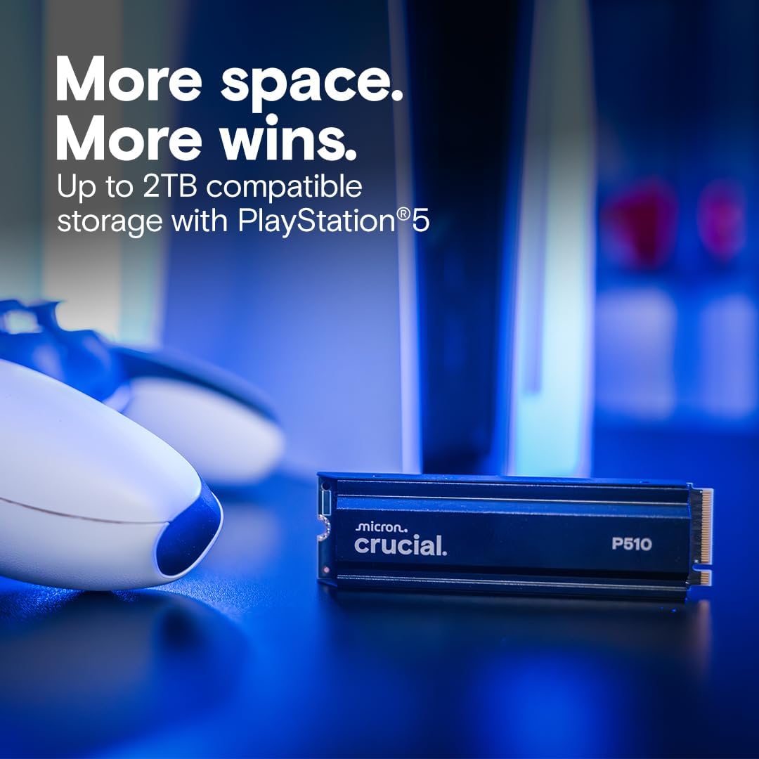 Crucial P510 1TB PCIe Gen5 NVMe M.2 SSD with Heatsink | 11,000MB/s | CT1000P510SSD5